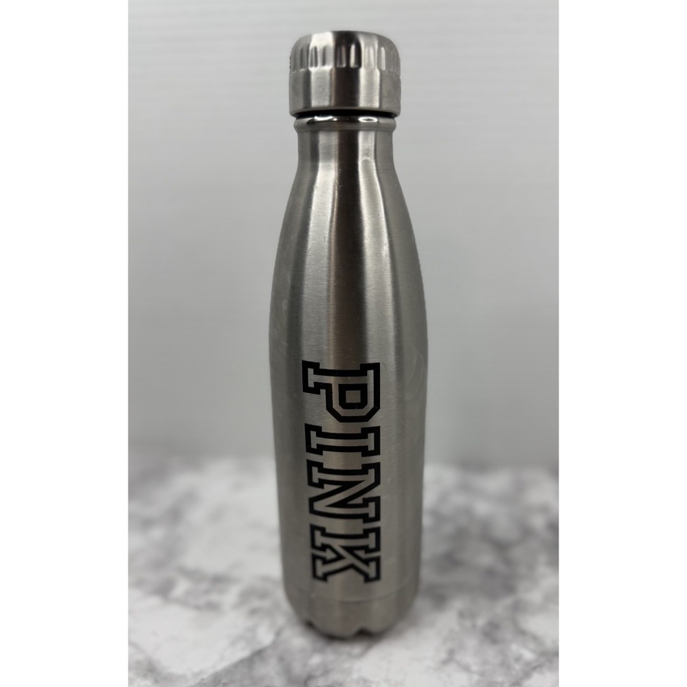 Victoria's Secret PINK Active Silver Metal Stainless Steel Water Bottle 17 oz.